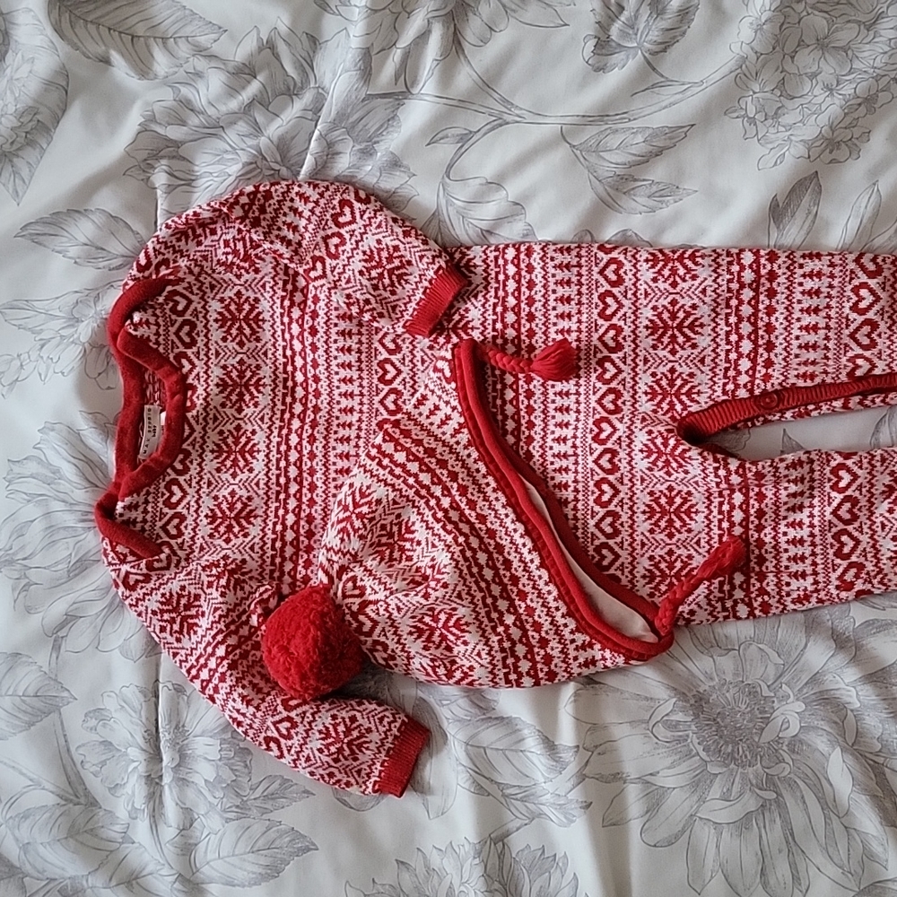Max Studio Fair Isle Christmas Sweater Romper Baby 3-6 months Red holiday
